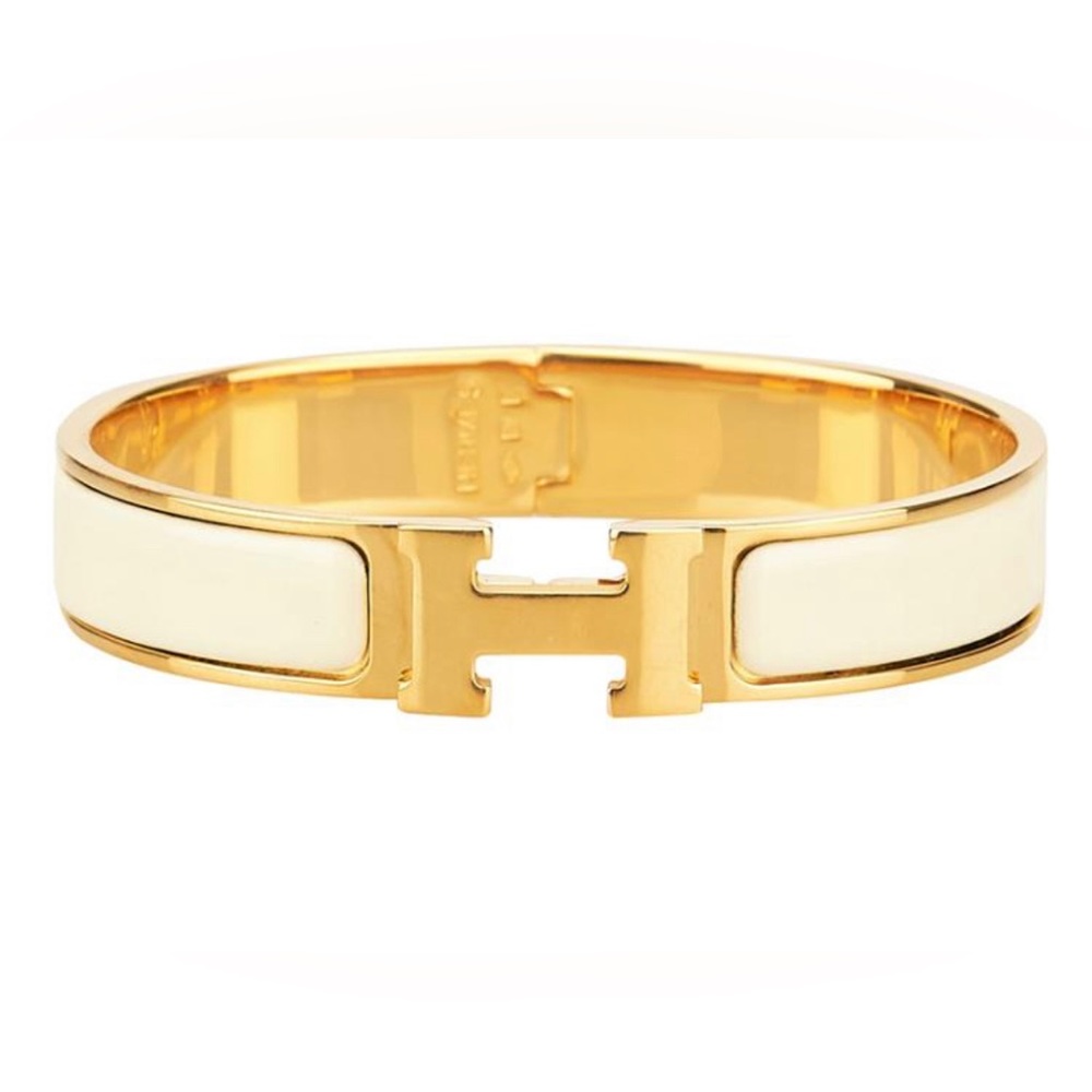 Hermes Clic-Clac H Cream Enamel Gold Plated Bracelet